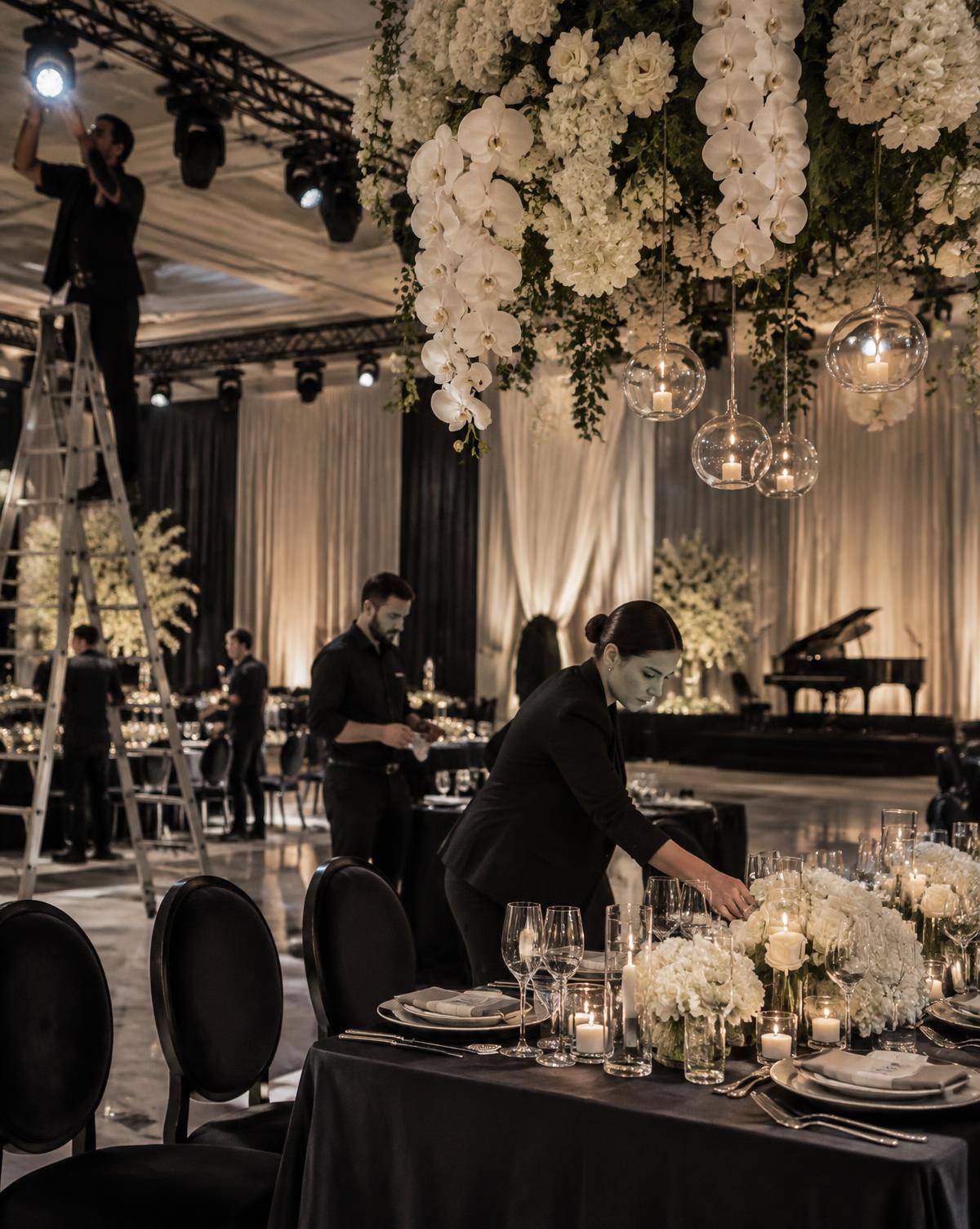 Equipe preparando os bastidores de um evento